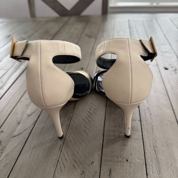 Jimmy Choo Livvi 85 Two-tone Leather Sandals Heels White Black - Picture 8 of 14